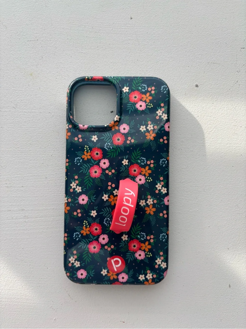 iPhone 15 Loopy Case Navy Floral Phone Case with Pink & Coral Flowers